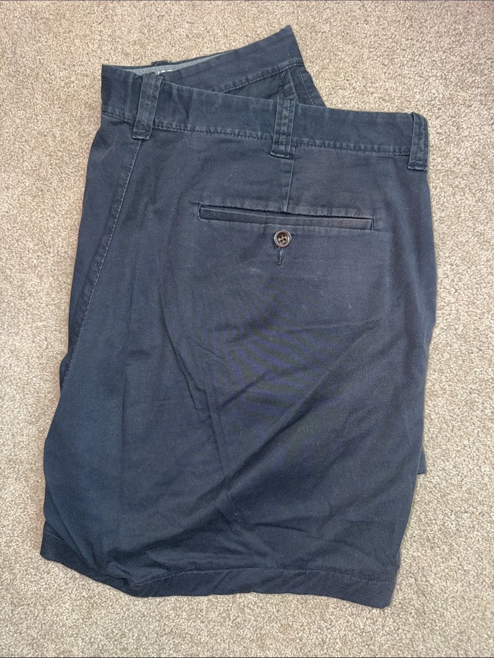 Men's dark navy worn deck shorts 36W 7” stretch